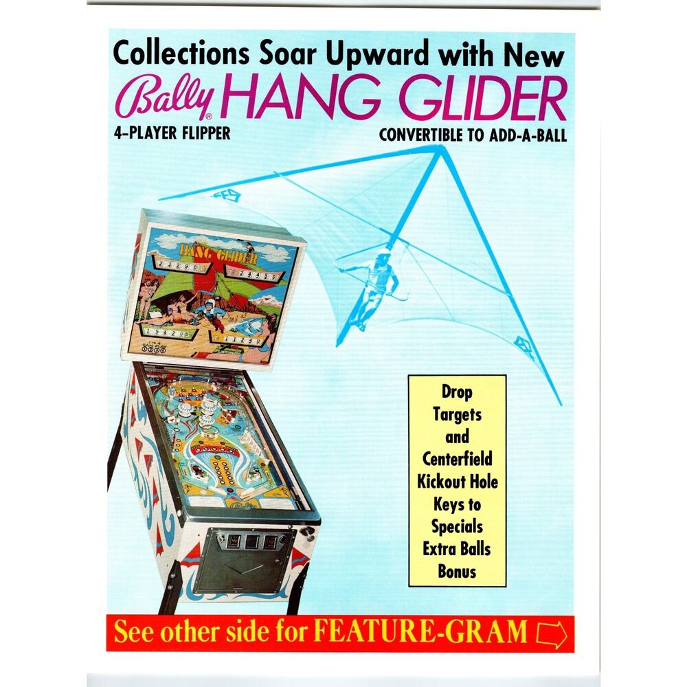 Hang Glider Pinball Machine FLYER Retro Electro Mechanical Artwork Original 1977